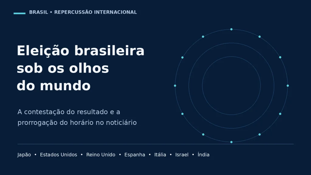 Arte editorial sobre a repercussão internacional da contestação da eleição brasileira.